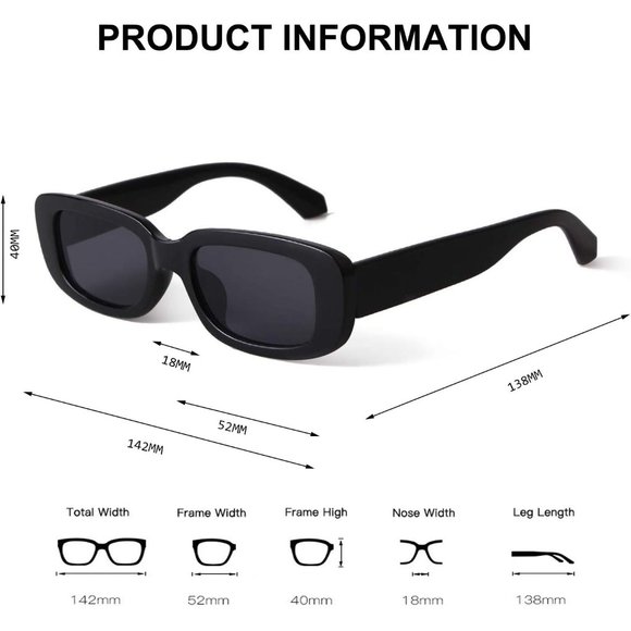 ✨Women Black Rectangle Retro Fashion Narrow Square Frame Protection Sunglasses - Picture 4 of 5